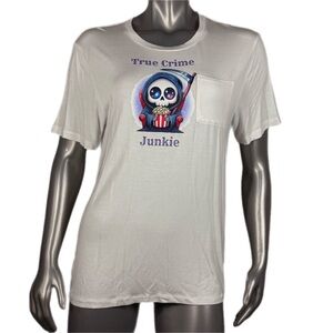 The Blind Medium | White True Crime Junkie Cute Reaper Graphic Tee